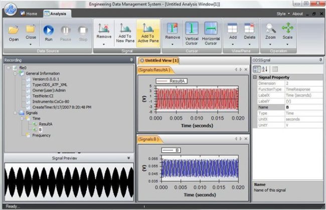 Figure 4. The CoCo-80 and the Engineering Data Management System allow the user to view all meta information within the ASAM ODS ATF/XML data file as well as the original data.